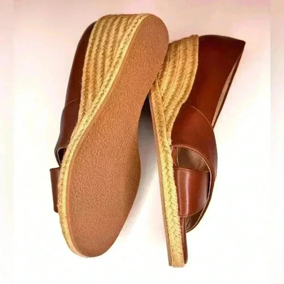 Jack Rogers Womens  PALMER Crisscross Wedge Espadrille Heels Mocha Leather SZ-6 - Picture 3 of 10